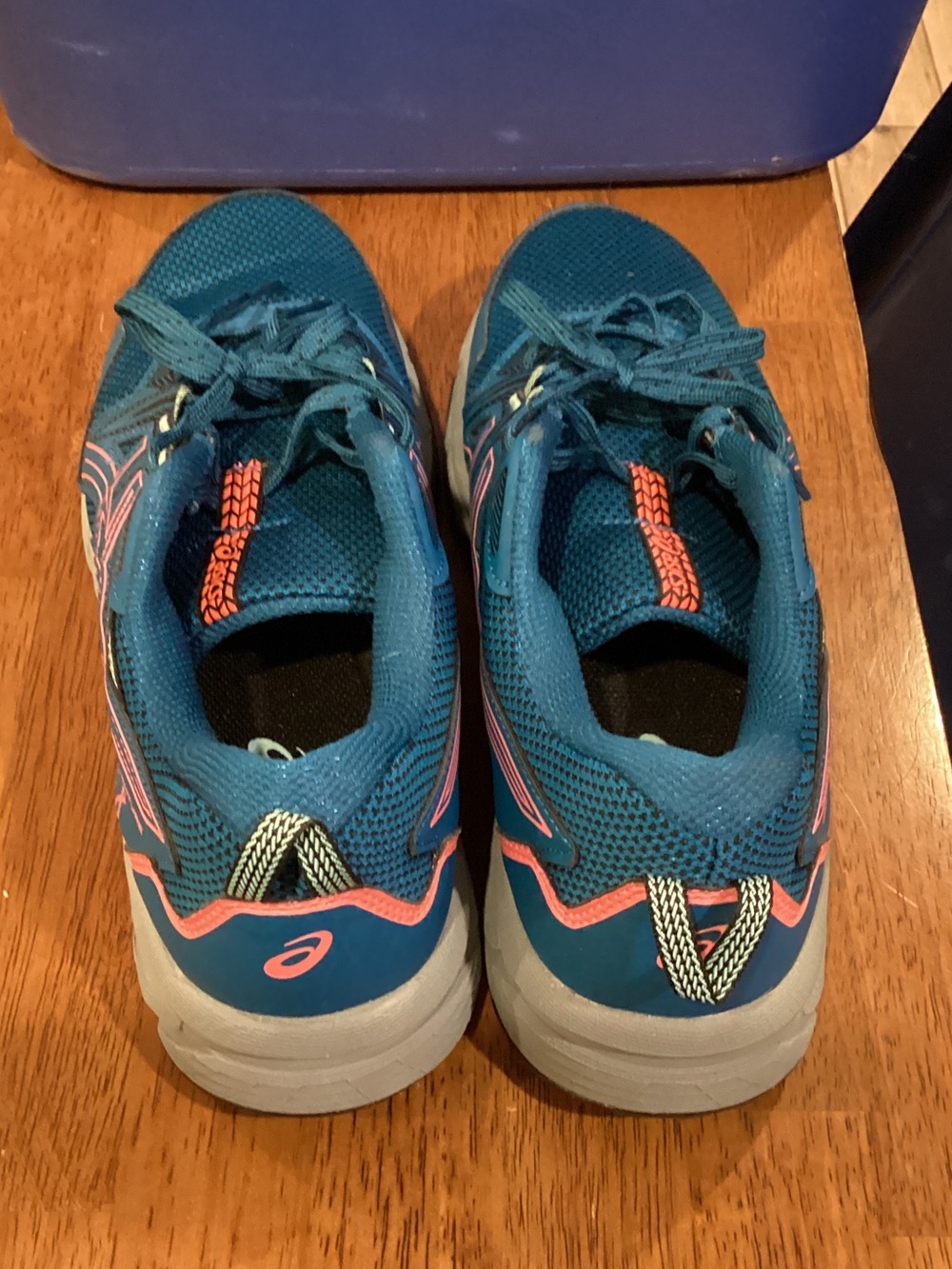 Asics Gel Teal Running Shoes with Coral Accents